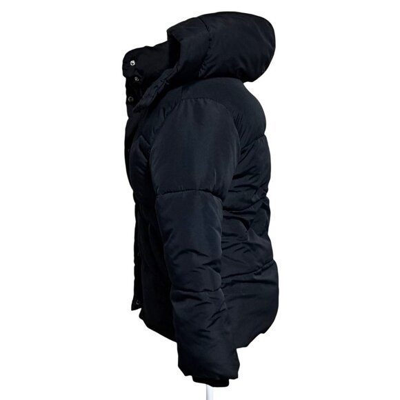Abercrombie & Fitch Womens S Black Puffer Jacket Hood & Sherpa-Lined Water Wind - Picture 6 of 10